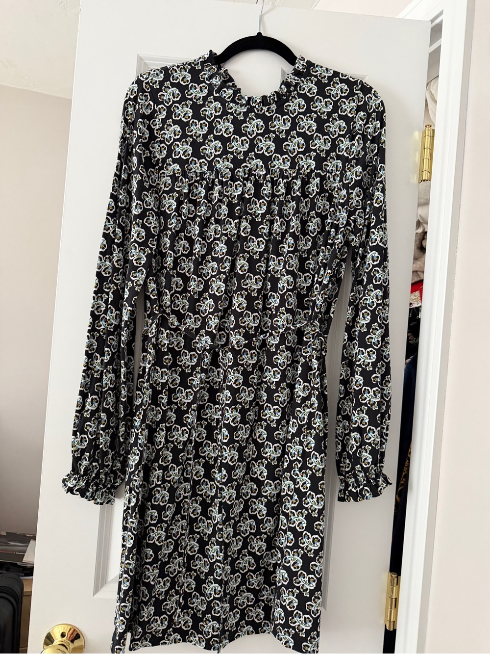 Boden Floral Long-Sleeve Black Dress